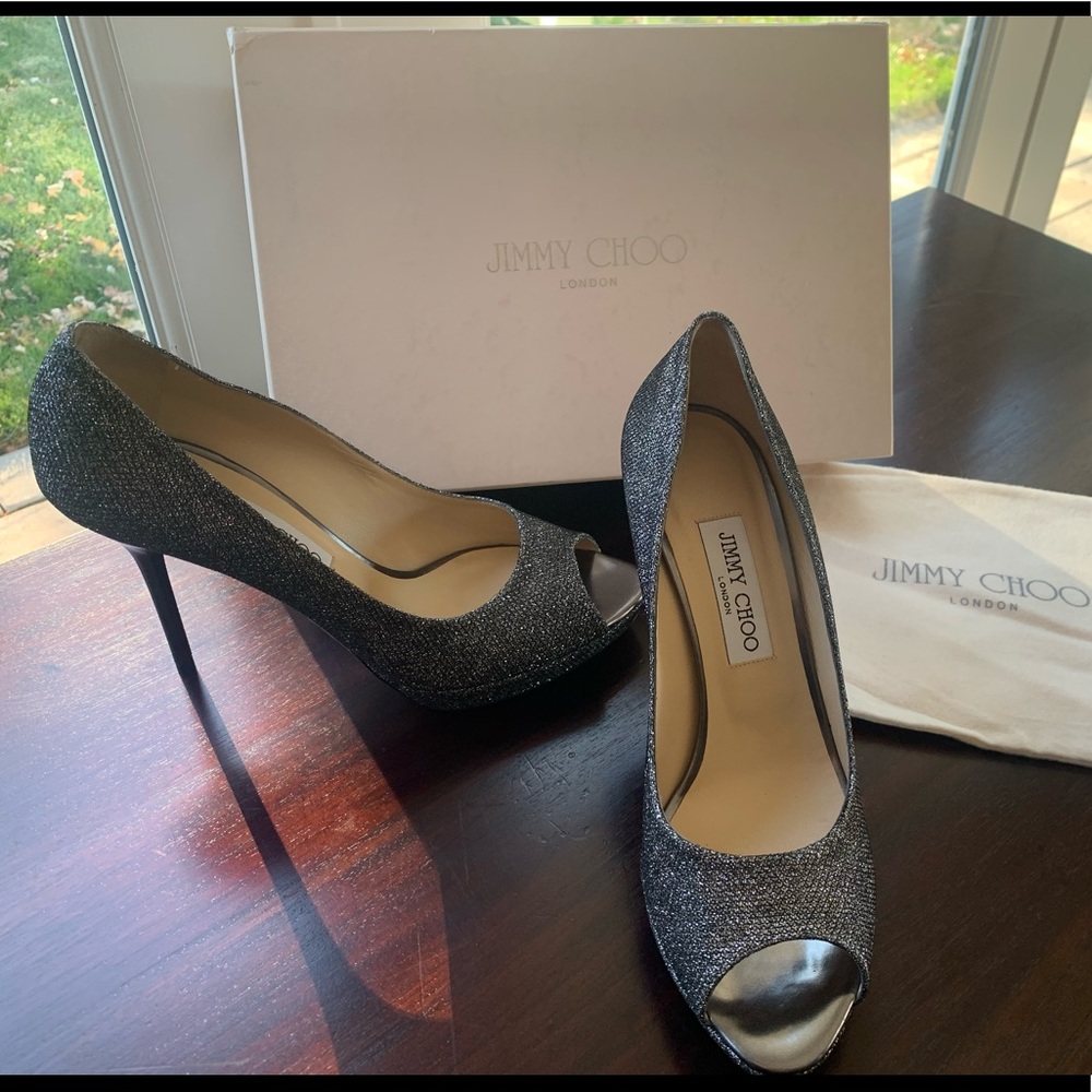 Jimmy Choo Luna Lame Glitter Anthracite Size 39.5